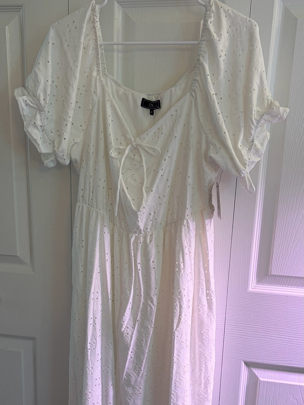 White Eyelet Tie-Front Boho Dress for Women